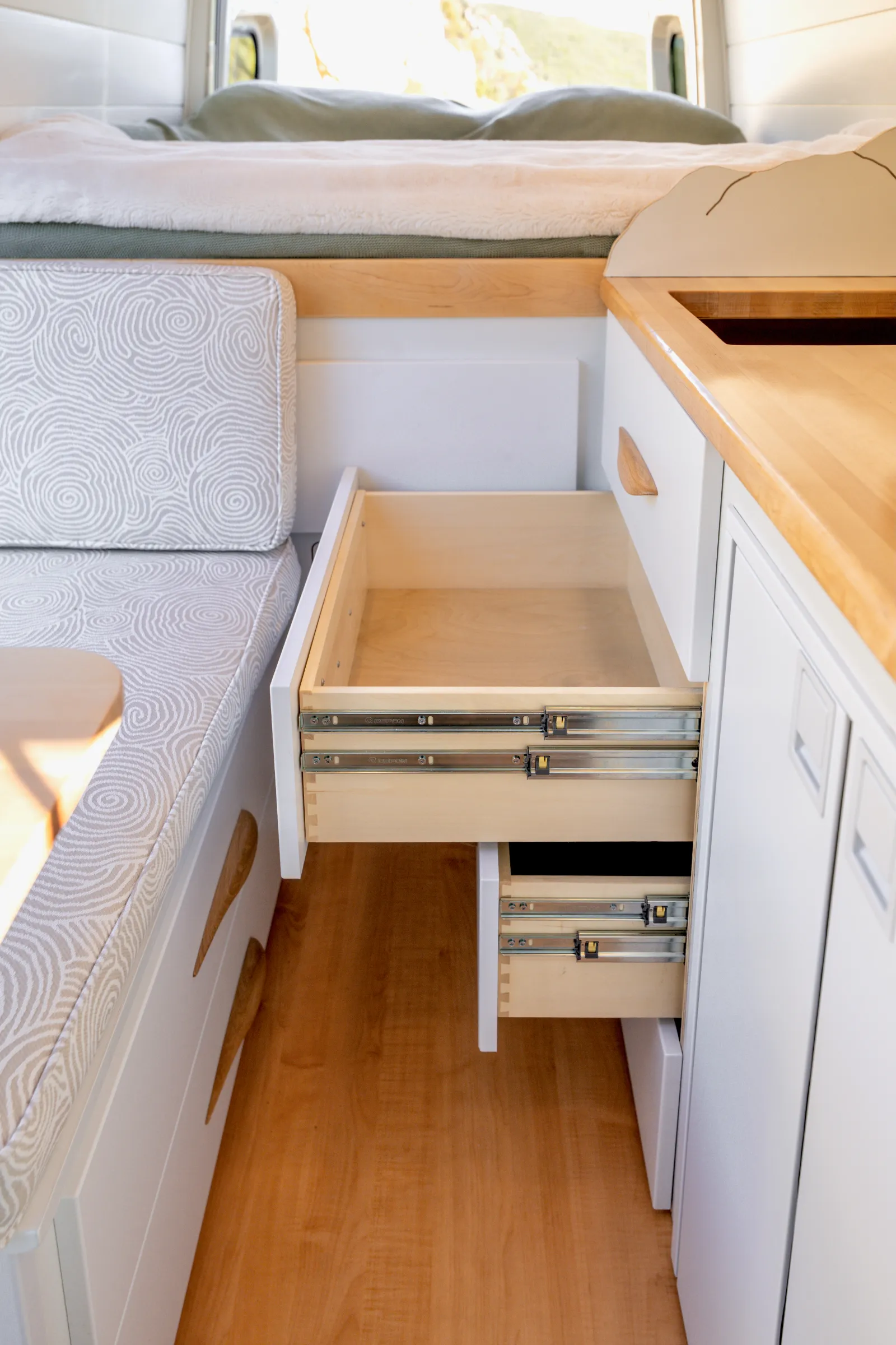Large drawer pulled out on full-extension slides