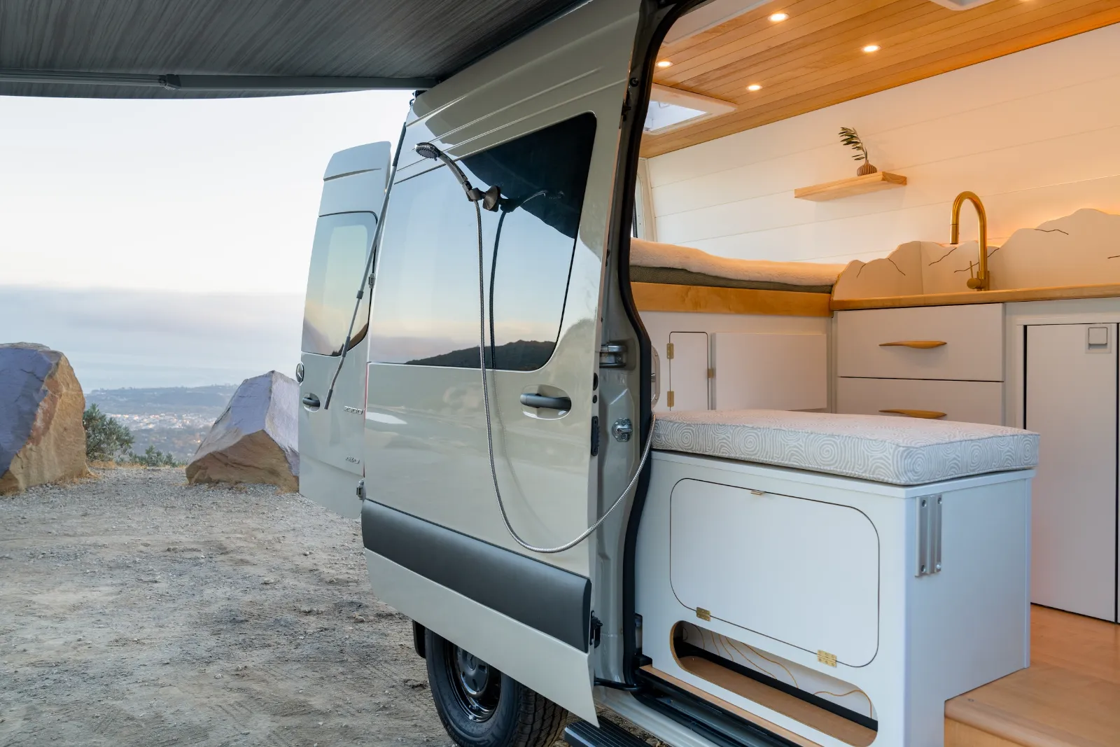 Outdoor shower on the rear door