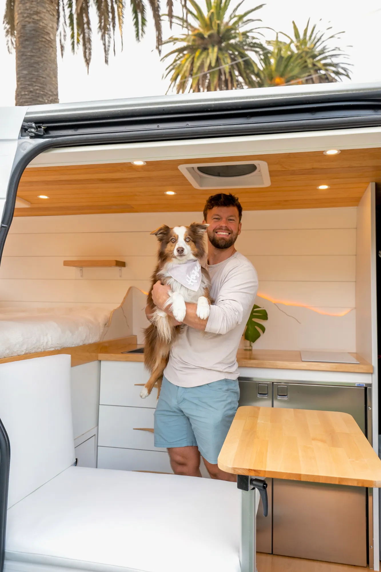 Owner and dog in the kitchen
